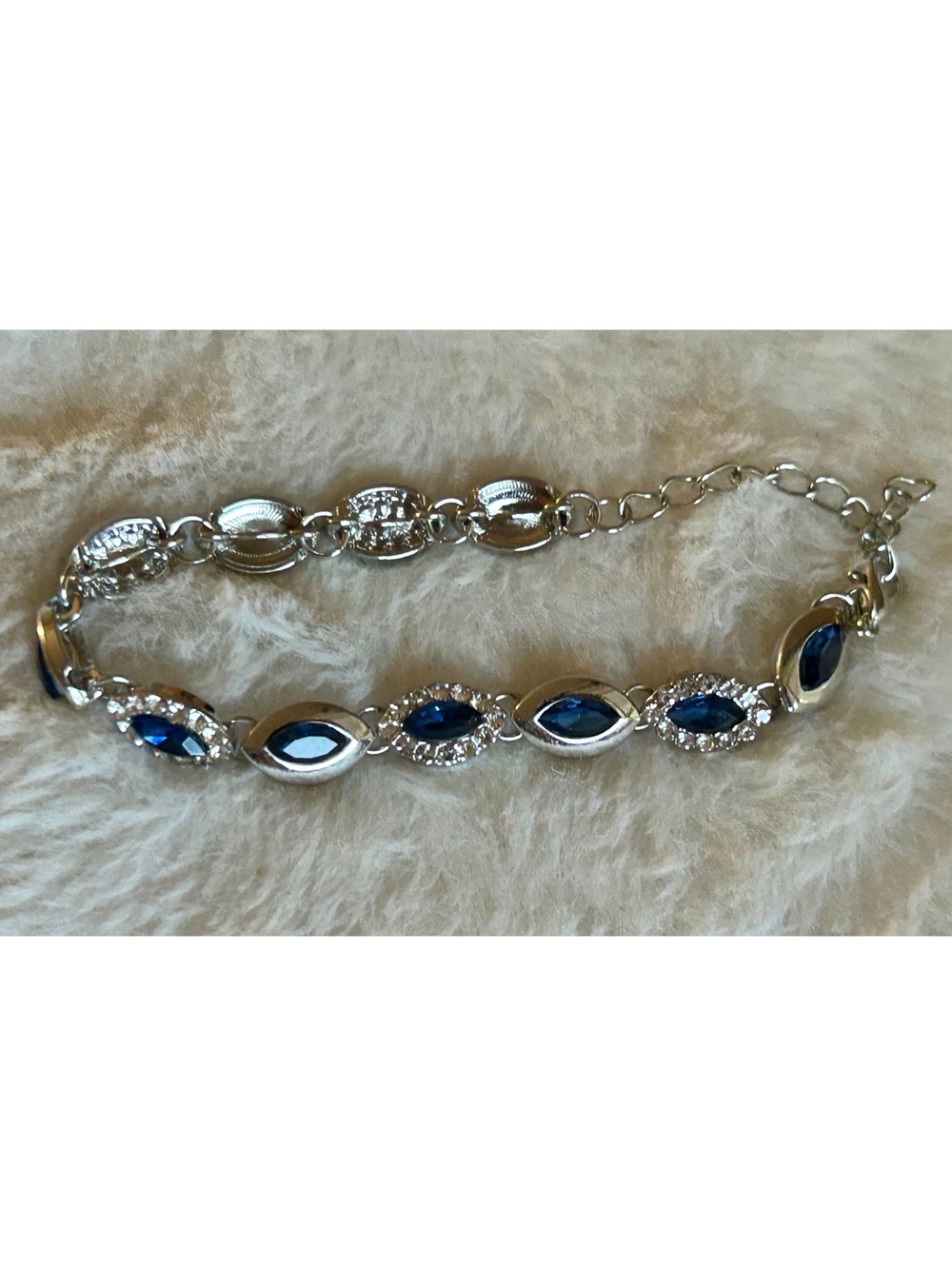 Elegant Silver Color Bracelet with Blue Gemstones and Clear Crystals